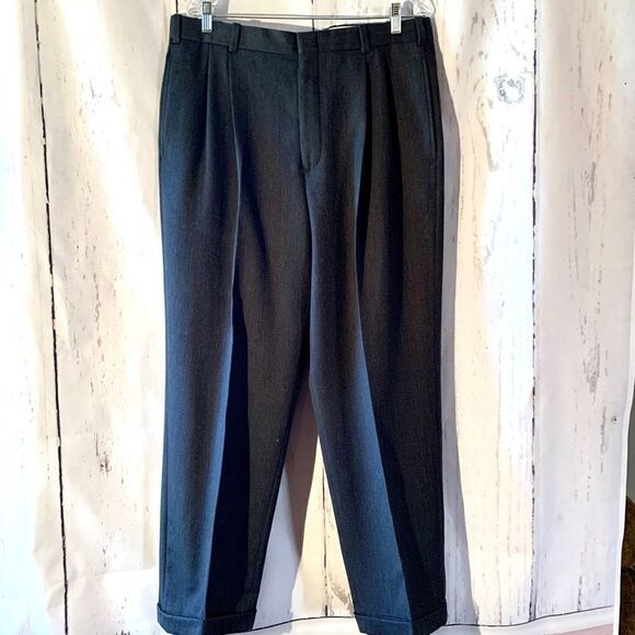🌟LL Bean 100% Wool Charcoal Pants with Cuffs S-36 - Picture 1 of 5